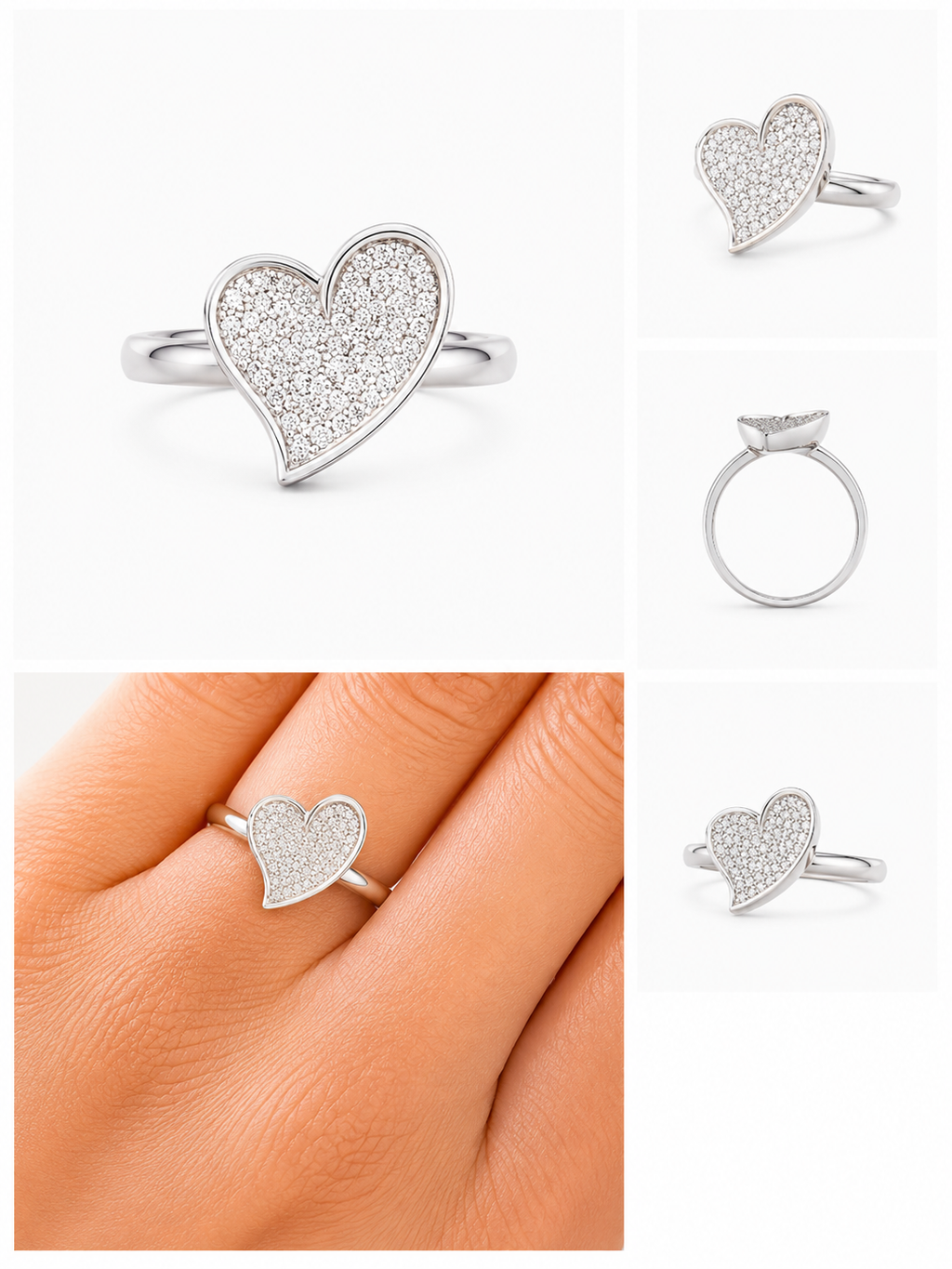 CALIENNA Sparkling Heart Silver Ring 1of1